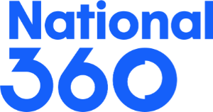 National 360 logo in blue color
