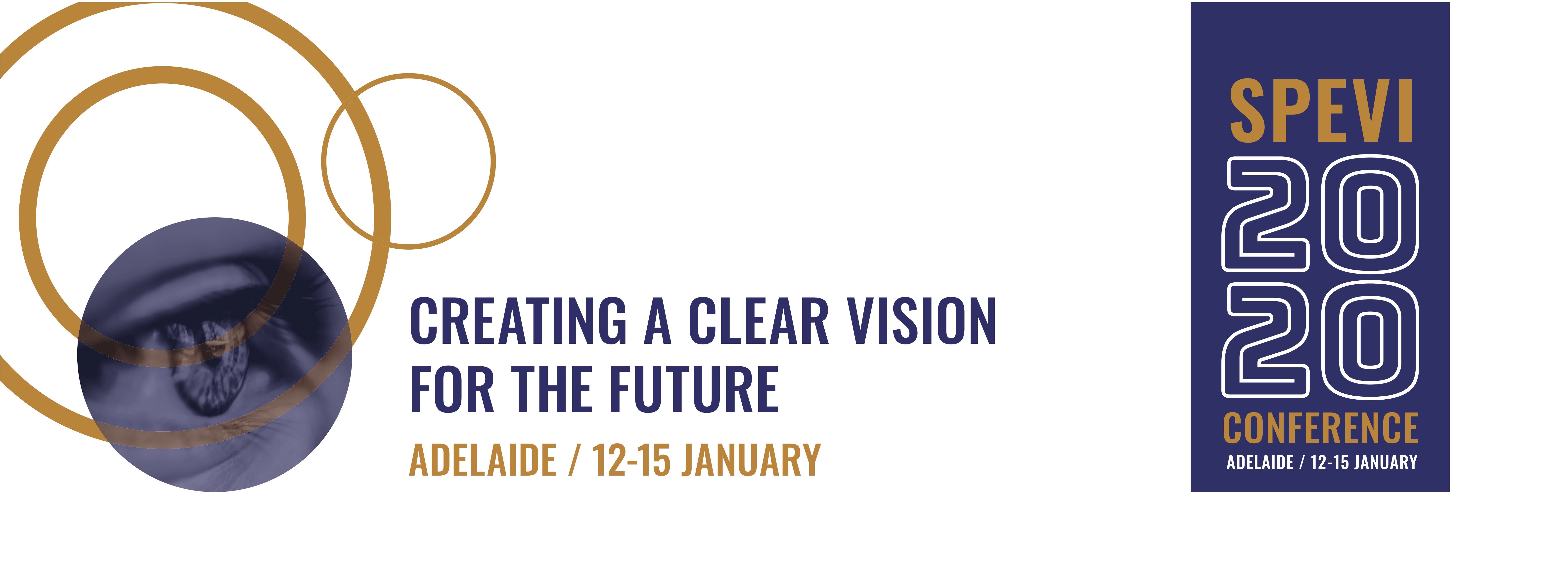 SPEVI 2020 Conference logo - 'Creating a clear vision for the future', Adelaide 12-15 January
