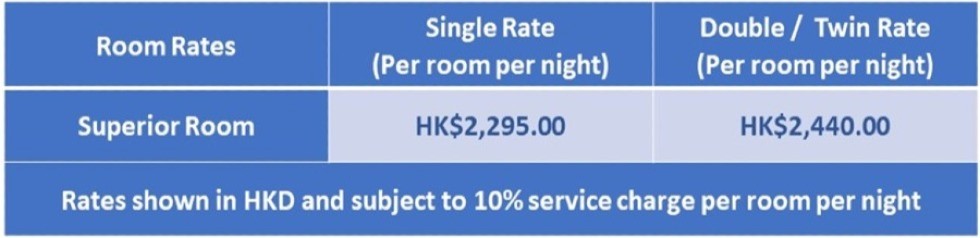 We have secured a limited number of rooms at CORDIS HONG KONG.  Do make your reservation early.