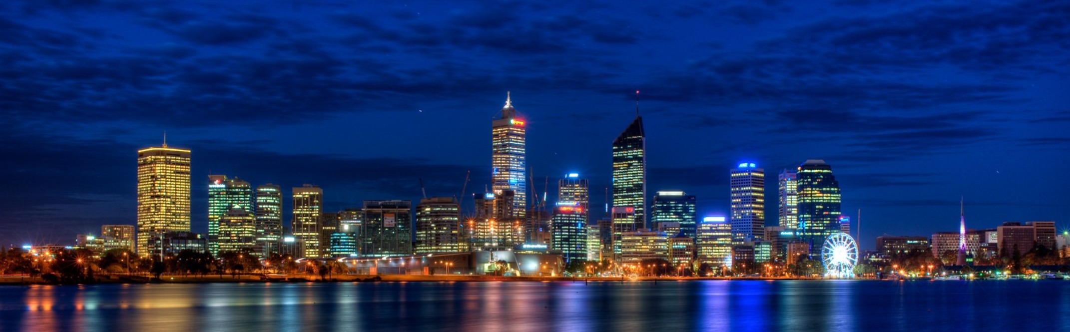 View of Perth Harbor at night time.