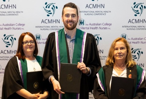 Three members of the Australia College of Mental Health Nurses gathered to show their awards.